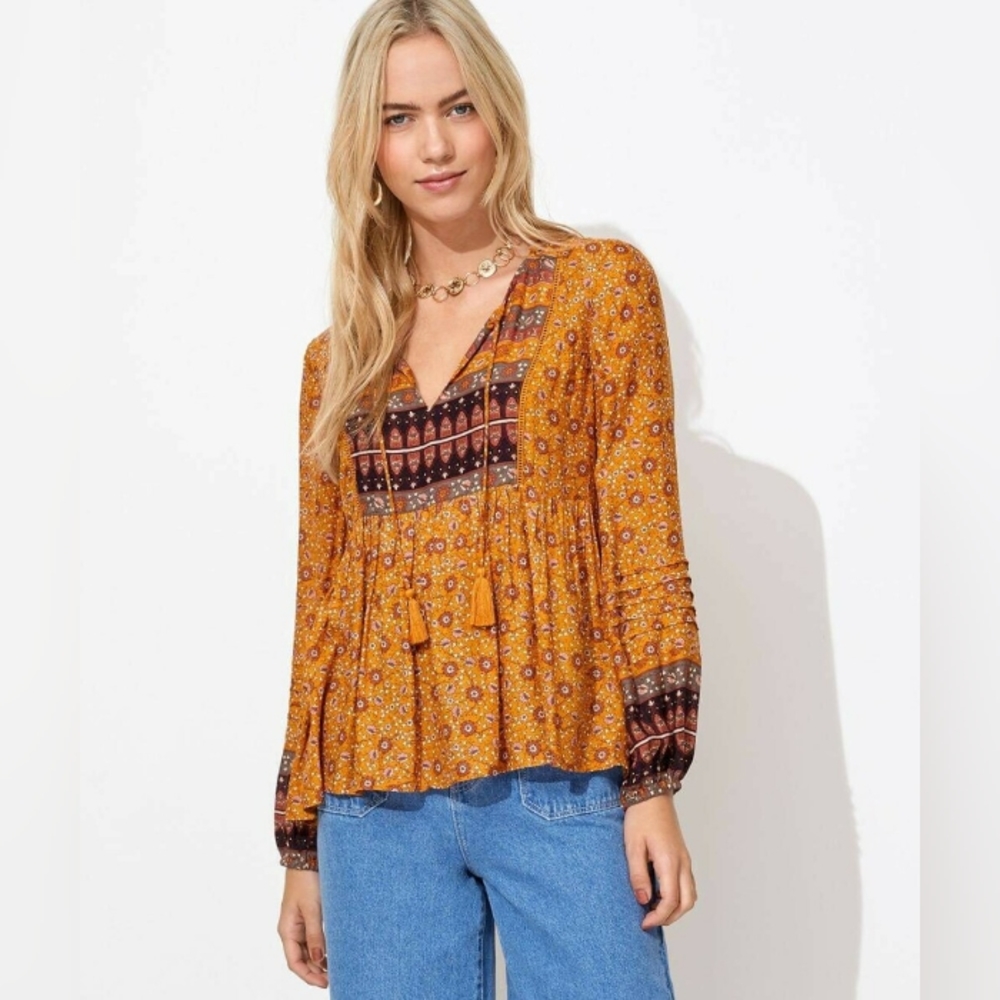 SPORTSGIRL Boho Mustard Long Sleeve Top Blouse - Picture 1 of 9